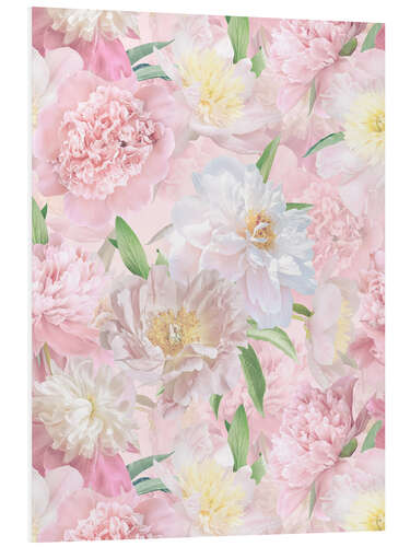 Print på skumplade Lush hygge peonies and rose garden