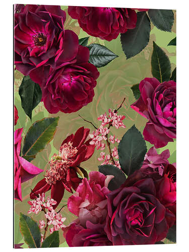 Tableau en plexi-alu Jardin de roses botanique d'été vintage