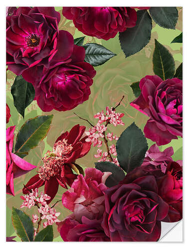 Selvklebende plakat Vintage summer botanical rose garden