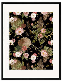 Gerahmter Kunstdruck Vintage Rosen Und Schmetterlinge