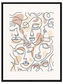 Framed art print Lineart faces