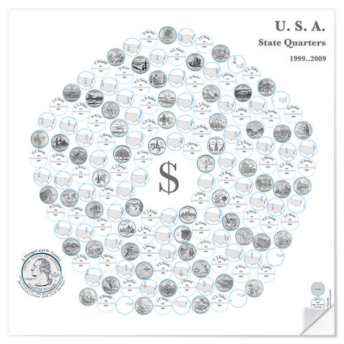 Sisustustarra The fifty state quarters on a pentagonal spiral by daylight
