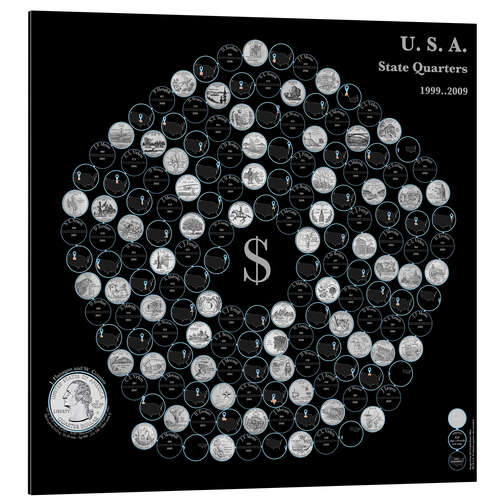 Aluminium print The fifty state quarters on a pentagonal spiral by nighttime