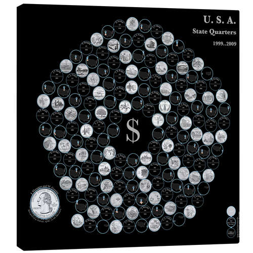 Canvas print The fifty state quarters on a pentagonal spiral by nighttime