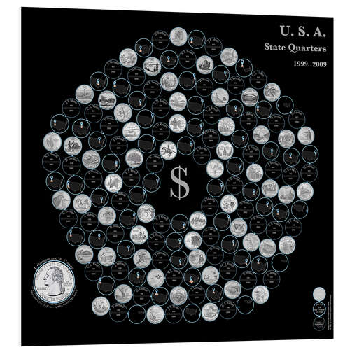 Bilde på skumplate The fifty state quarters on a pentagonal spiral by nighttime