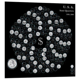 Foam board print The fifty state quarters on a pentagonal spiral by nighttime