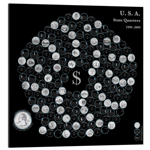 Gallery print The fifty state quarters on a pentagonal spiral by nighttime