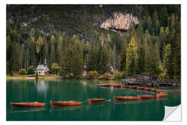 Selvklebende plakat Morning rest at the mountain lake