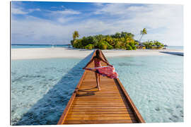 Tableau en plexi-alu Marcher vers l&#039;île, Maldives