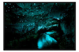 Gerahmter Kunstdruck Glühwürmchenhöhle, Waitomo, Neuseeland