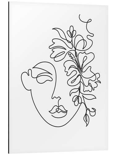 Aluminiumtavla Lineart Face with Flowers II