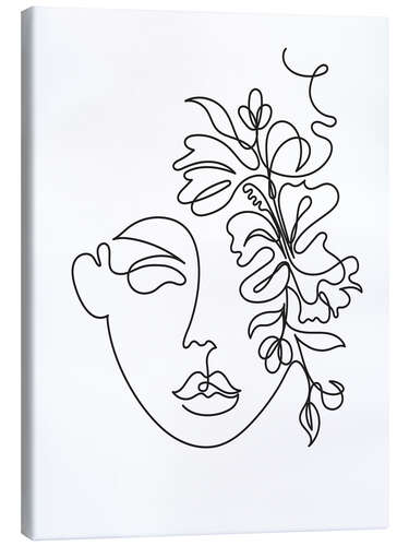 Canvas print Lineart Face with Flowers II