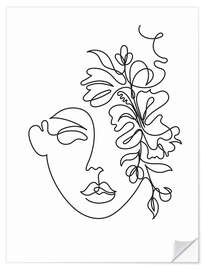 Sticker mural Lineart Face with Flowers II