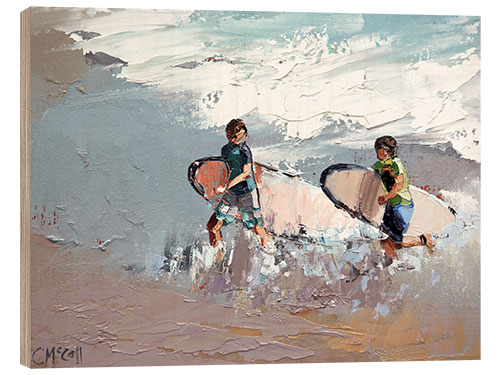 Wood print Two surfers