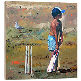 Tableau en bois Joueur de cricket de plage