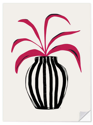 Selvklebende plakat Pink Plant Striped Pot