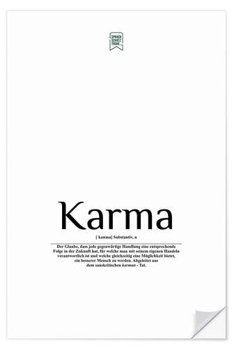 Selvklebende plakat Beautiful words - Karma (German)