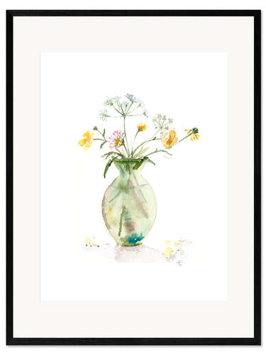 Framed art print Buttercups in a green vase