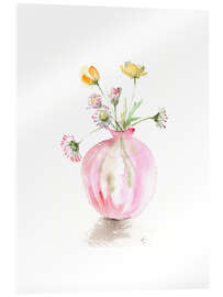 Akrylbilde Buttercups in a delicate pink glass vase