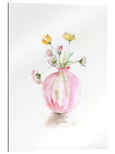 Galleriprint Buttercups in a delicate pink glass vase