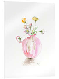 Galleriprint Buttercups in a delicate pink glass vase