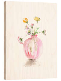 Puutaulu Buttercups in a delicate pink glass vase