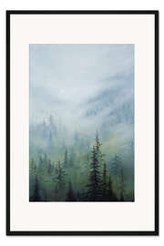 Gerahmter Kunstdruck Wald im Nebel