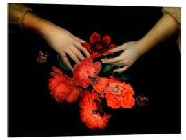 Tableau en verre acrylique Mains avec bouquet de coquelicots - UtArt