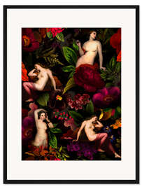 Gerahmter Kunstdruck Nymphen im Nacht Blumen Garten