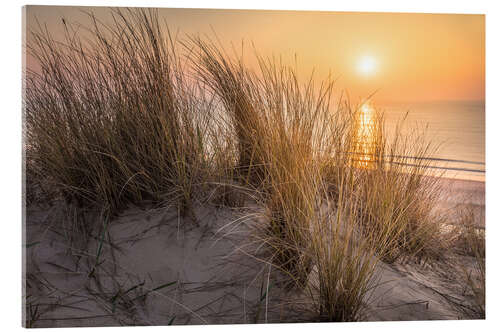 Tableau en verre acrylique Coucher de soleil sur la plage ouest de Sylt