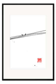 Gerahmter Kunstdruck Vögel auf einer Leitung