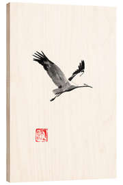 Wood print Flying stork