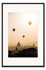 Gerahmter Kunstdruck Heißluftballone über den Tempeln, Burma