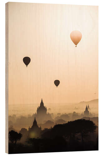 Quadro de madeira Balloons over the temples, Burma