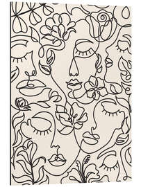 Alubild Lineart-Gesichter mit Blumen I