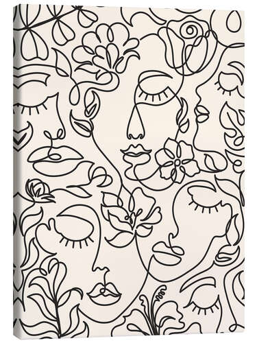 Canvas print Lineart Faces with Flowers I
