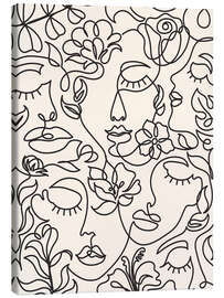 Leinwandbild Lineart-Gesichter mit Blumen I