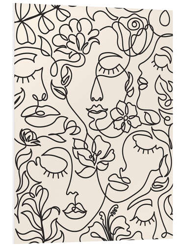 Foam board print Lineart Faces with Flowers I