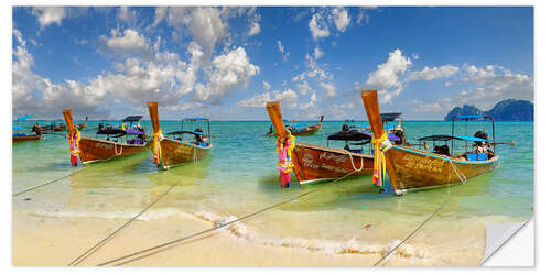 Vinilo para la pared Barcos de cola larga en la larga playa de arena de Ko Phi Phi