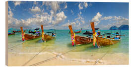 Wood print Longtail boats on the long sandy sandy beach of Ko Phi Phi