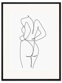 Gerahmter Kunstdruck Strichgrafik einer Frau