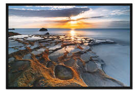 Gerahmter Kunstdruck El Cotillo Strand bei Sonnenuntergang, Fuerteventura