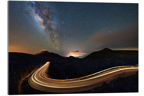 Galleritryck Car trails lights under Milky Way, Fuerteventura