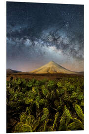 Tableau en PVC Milky Way on volcanic landscape, Fuerteventura