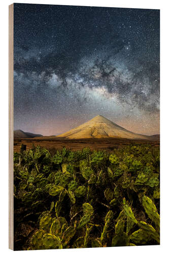 Hout print Milky Way on volcanic landscape, Fuerteventura