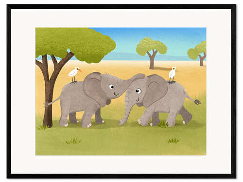 Framed art print Elephant siblings