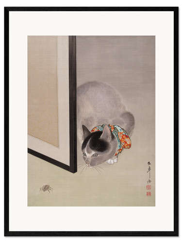 Framed art print Cat Watching a Spider