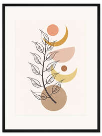 Gerahmter Kunstdruck Mondphasen und Zweig im Boho-Stil I