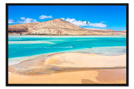 Gerahmter Kunstdruck Kitesurfen am Strand von Sotavento, Fuerteventura