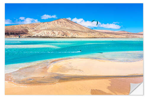 Wandsticker Kitesurfen am Strand von Sotavento, Fuerteventura